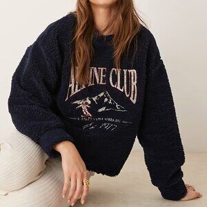 Ski Club Embroidered Oversized Teddy Sweatshirt